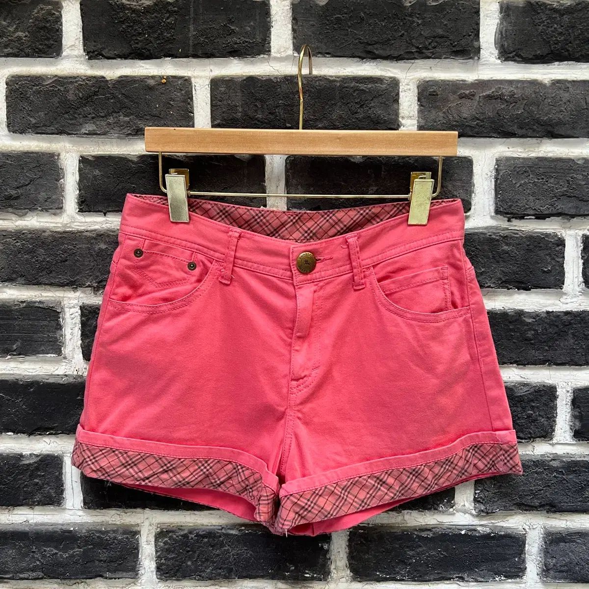 バーバリー ピンク チェック ロールアップ ハーフパンツ