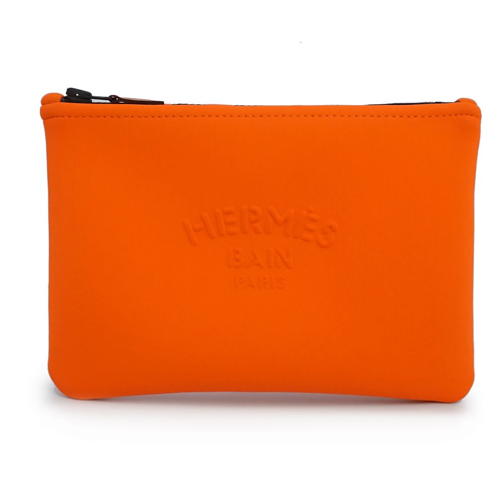 エルメス ネオバン PM ポリアミド エラスタン オレンジ フラットポーチ マットブラック金具 HERMES（未使用保管品）
