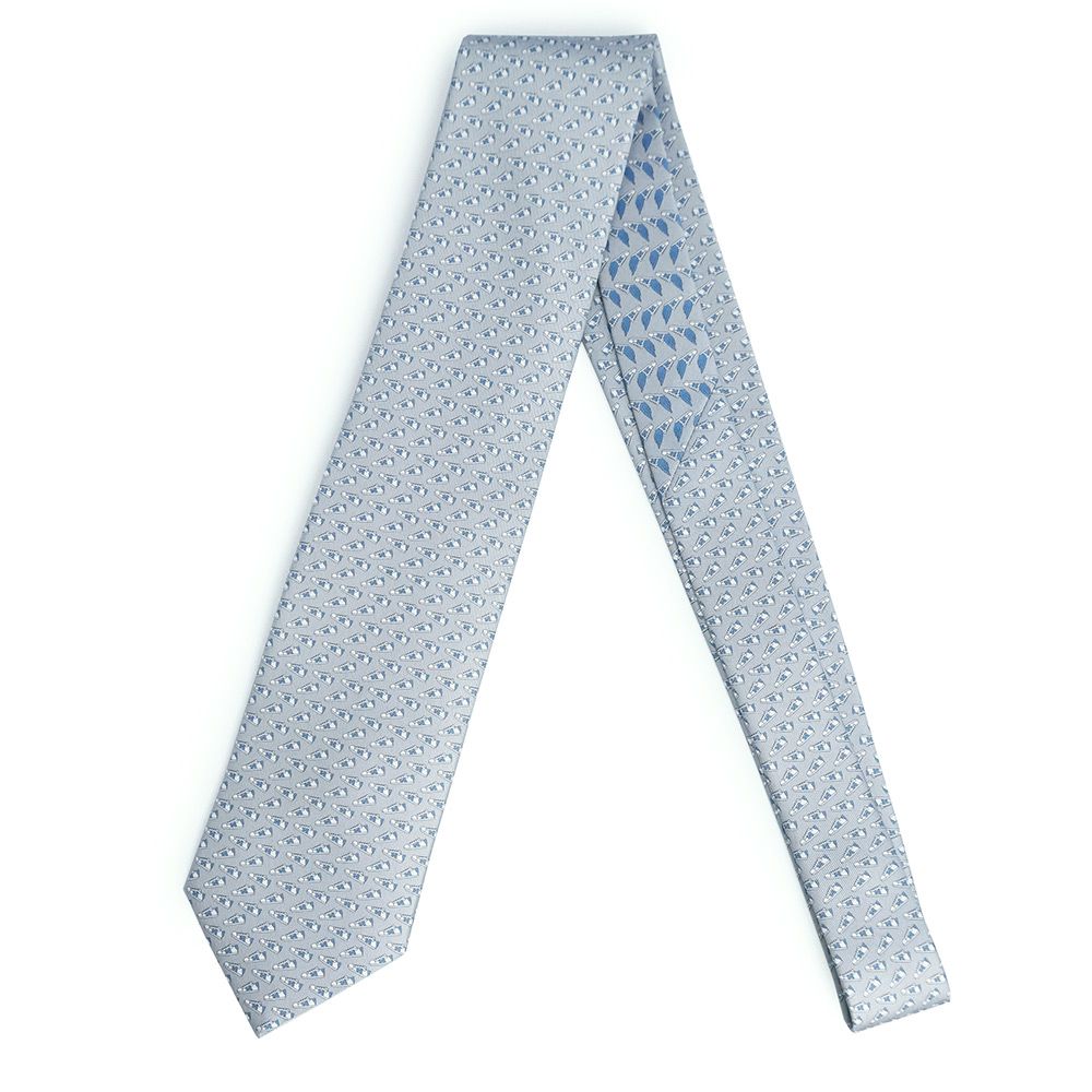 エルメス シルクツイルタイ TWILLBI ツイルビー 8CM シルク100％ グリ
