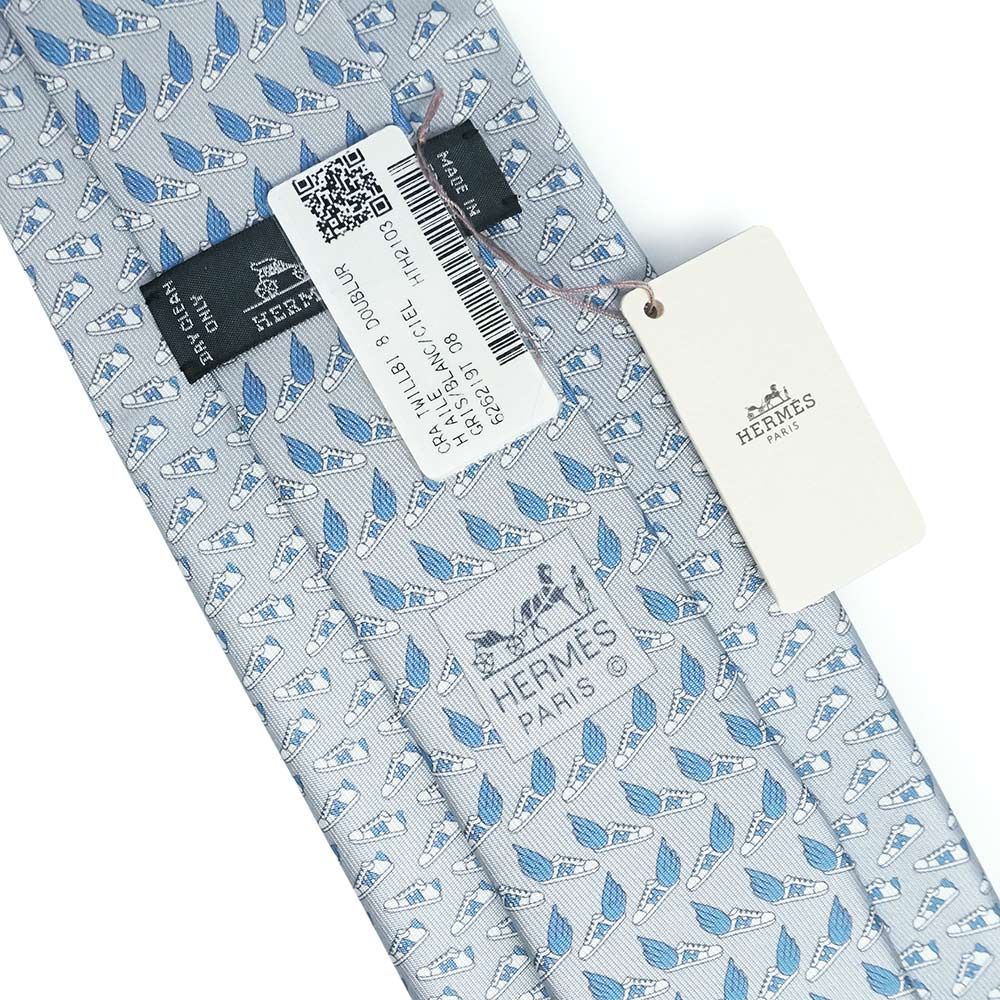エルメス シルクツイルタイ TWILLBI ツイルビー 8CM シルク100％ グリ