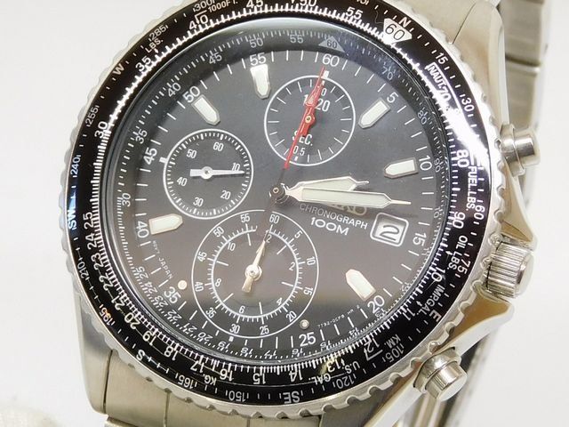 稼働 セイコー SEIKO ■ クロノグラフ 7T92-0CF0 QZ デイト ブラック文字盤 メンズ腕時計 ウォッチ□8F