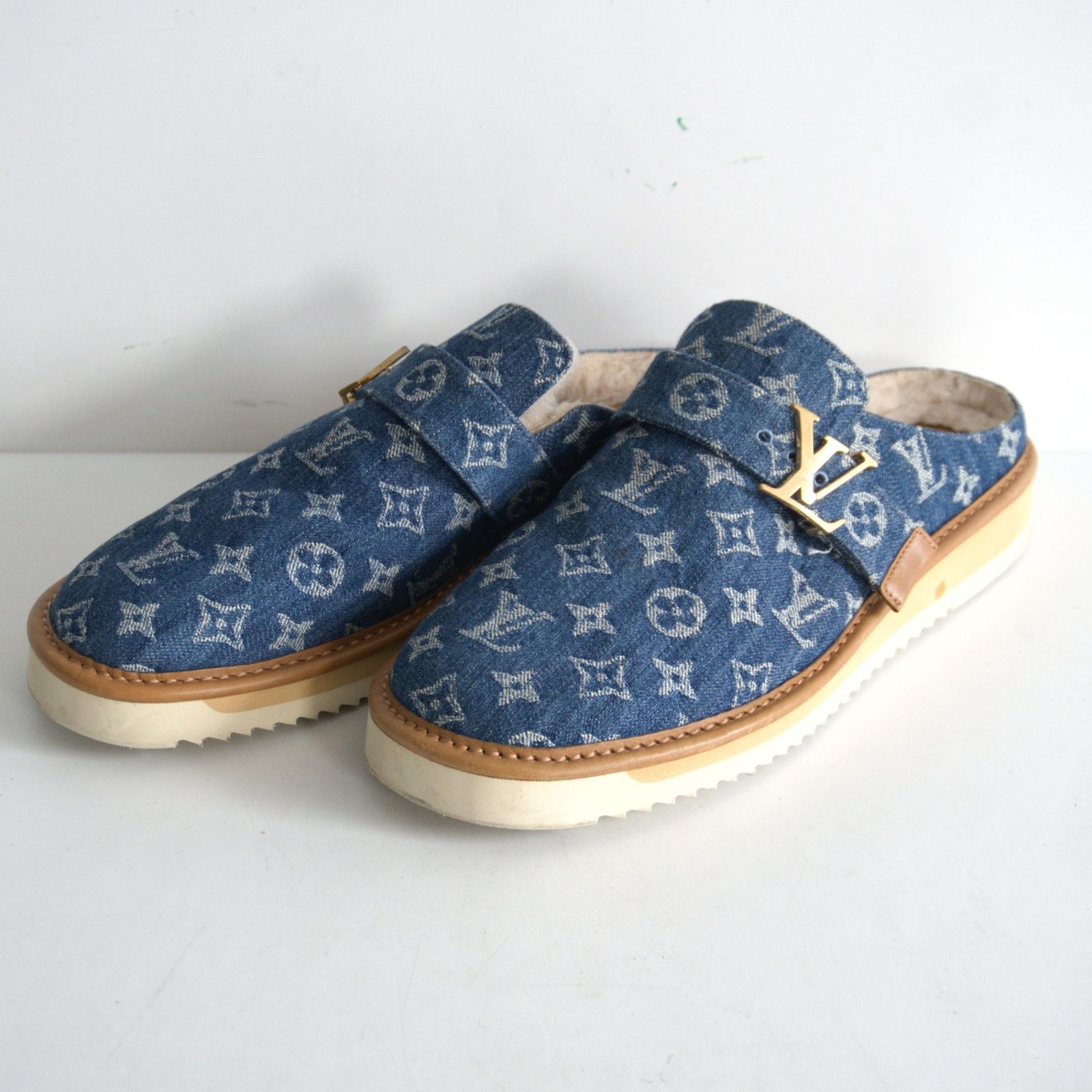 【最高級】LOUIS VUITTON【モノグラムデニムムートンミュール】27cm スリッポン ルイヴィトン 26060225