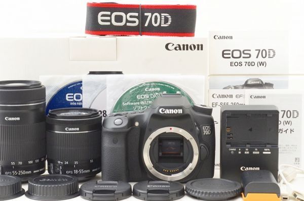 ☆極上美品☆ Canon キャノン EOS 70D ダブルズームキット 元箱 付属品 Shot数 僅か 1,800枚前後！ ♯26060807