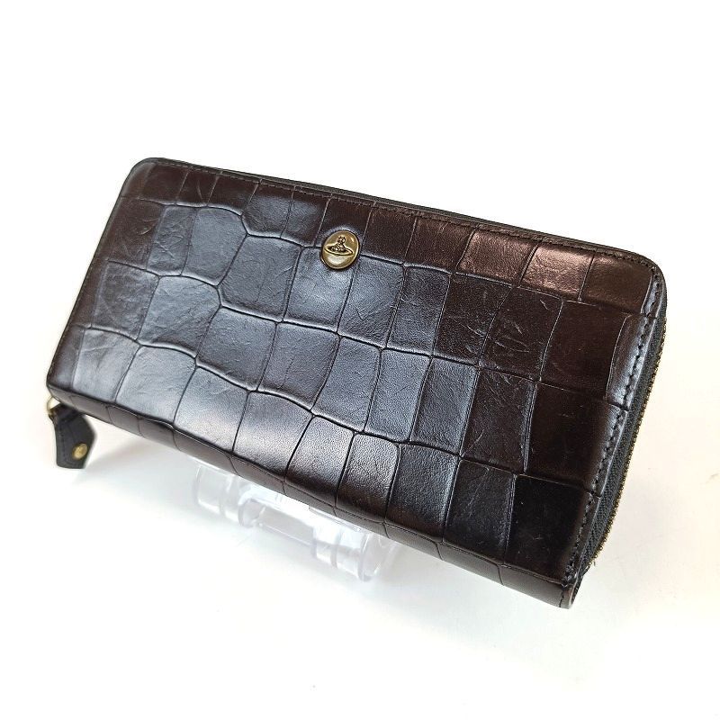 Vivienne Westwood ヴィヴィアンウエストウッド 長財布 ラウンドファスナー オーブロゴ クロコ型押し レザー 本革 メンズ レディース ユニセックス ブラック 黒