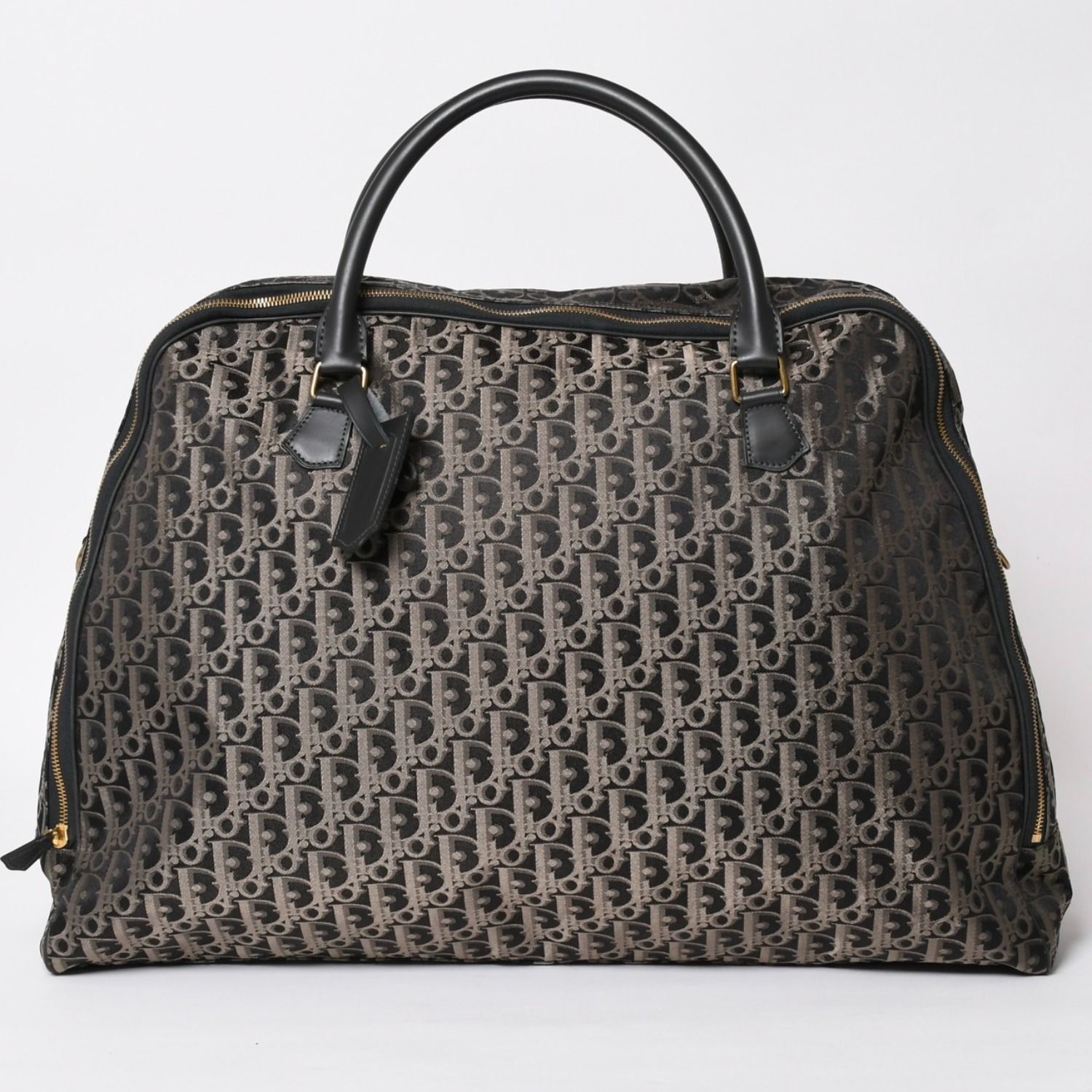 極美品 Christian Dior クリスチャンディオール オブリーク トロッター ボストンバッグ ジャガードキャンバス カーフスキン ブラック ゴールド金具 WS27279 中古 4a002093