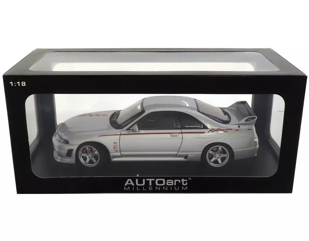 【中古】ミニカー 1/18 日産スカイライン GT-R R33 ニスモ Rチェーン(シルバー/ニスモ・ストライプ) [77326]