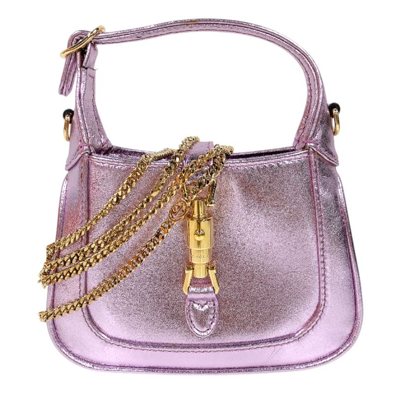 グッチ GUCCI ジャッキー1961 760249 メタリックピンク/ゴールド金具 レザー レディース ショルダーバッグ