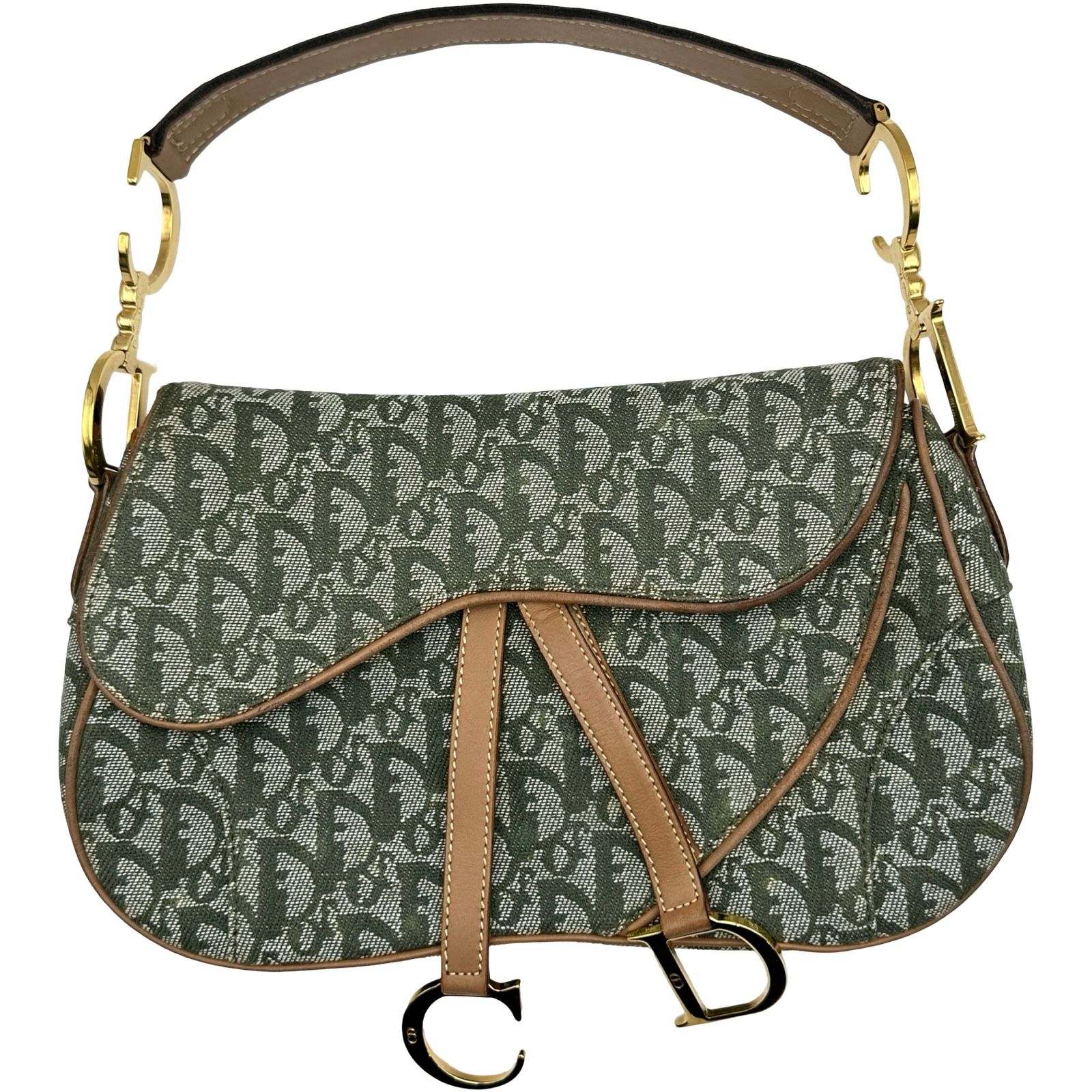 クリスチャン・ディオール Christian Dior トロッターダブルサドルバッグ グリーン キャンバス レディース ハンドバッグ 156,000円