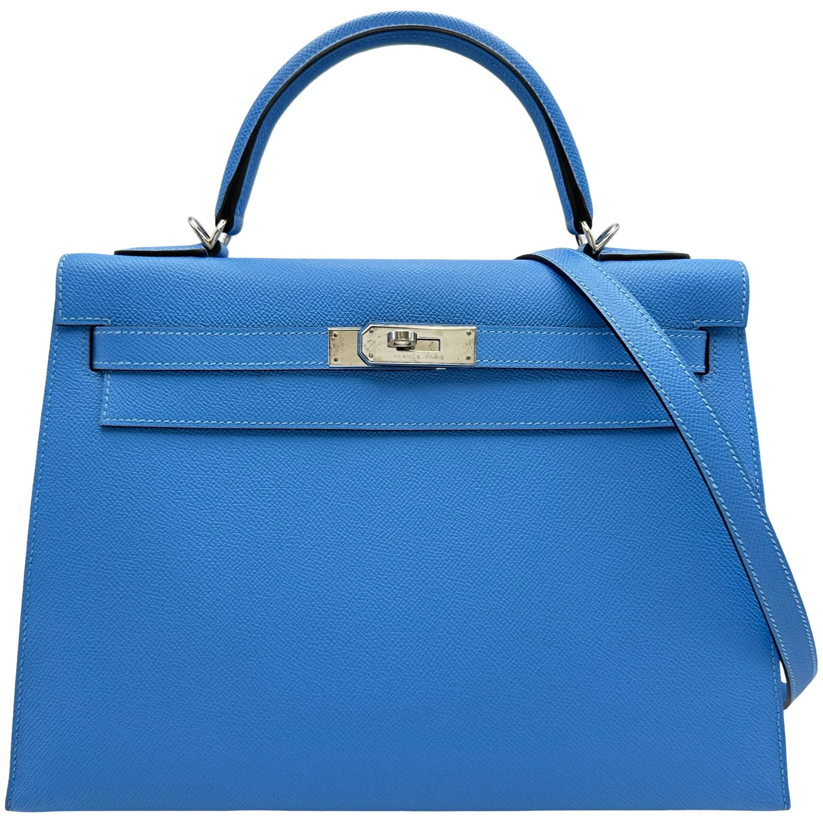 エルメス HERMES ケリー32 外縫い T刻印 ブルーパラダイス/シルバー金具 エプソン レディース ショルダーバッグ