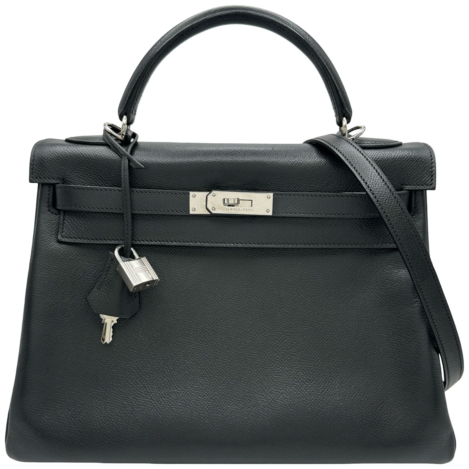エルメス HERMES ケリー32 内縫い □J刻印 ブラック/シルバー金具 エプソン レディース ショルダーバッグ