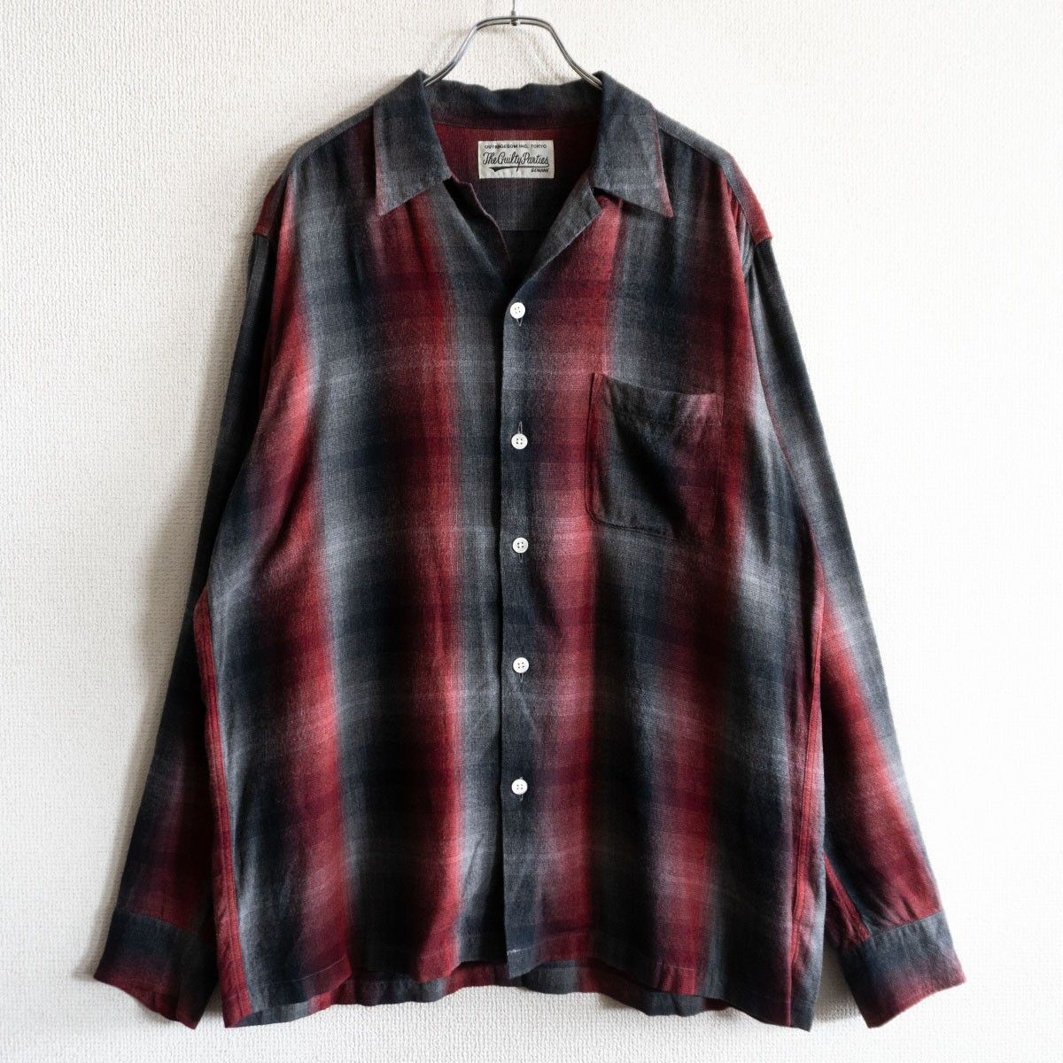 【美品】WACKO MARIA【OMBRE CHECK OPEN COLLAR SHIRT L/S オンブレ チェック シャツ】 XL ワコマリア レーヨン 26060492