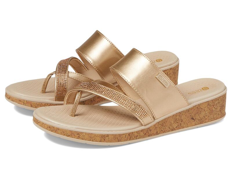 ビジーズ レディース シューズ サンダル Bzees Bora Bright Wedge Sandals Gold Metallic ゴールド