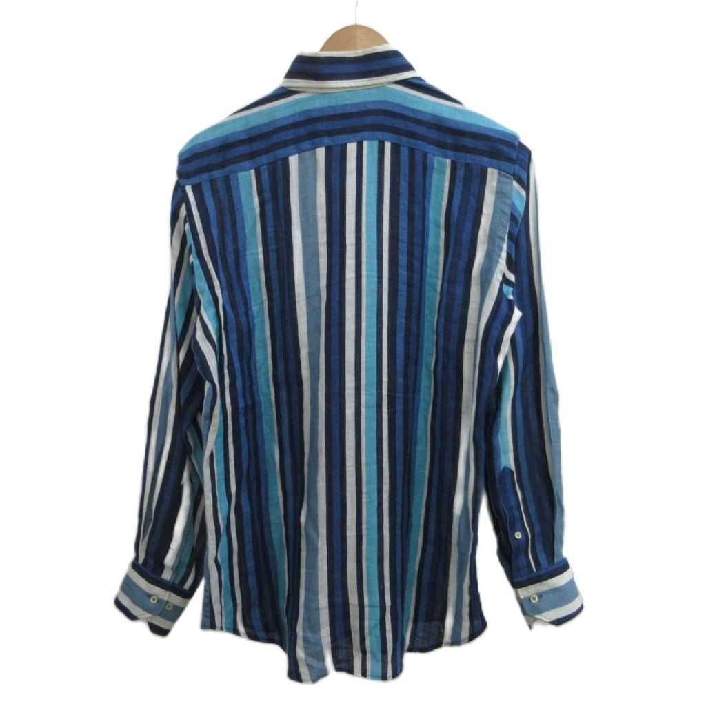 ETRO 麻　シャツ エトロ ETRO カジュアルシャツ 麻 リネン M 青 ブルー ストライプ柄