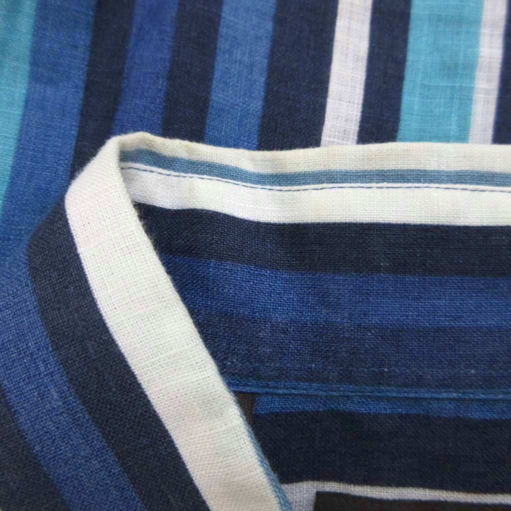 エトロ ETRO カジュアルシャツ 麻 リネン M 青 ブルー ストライプ柄