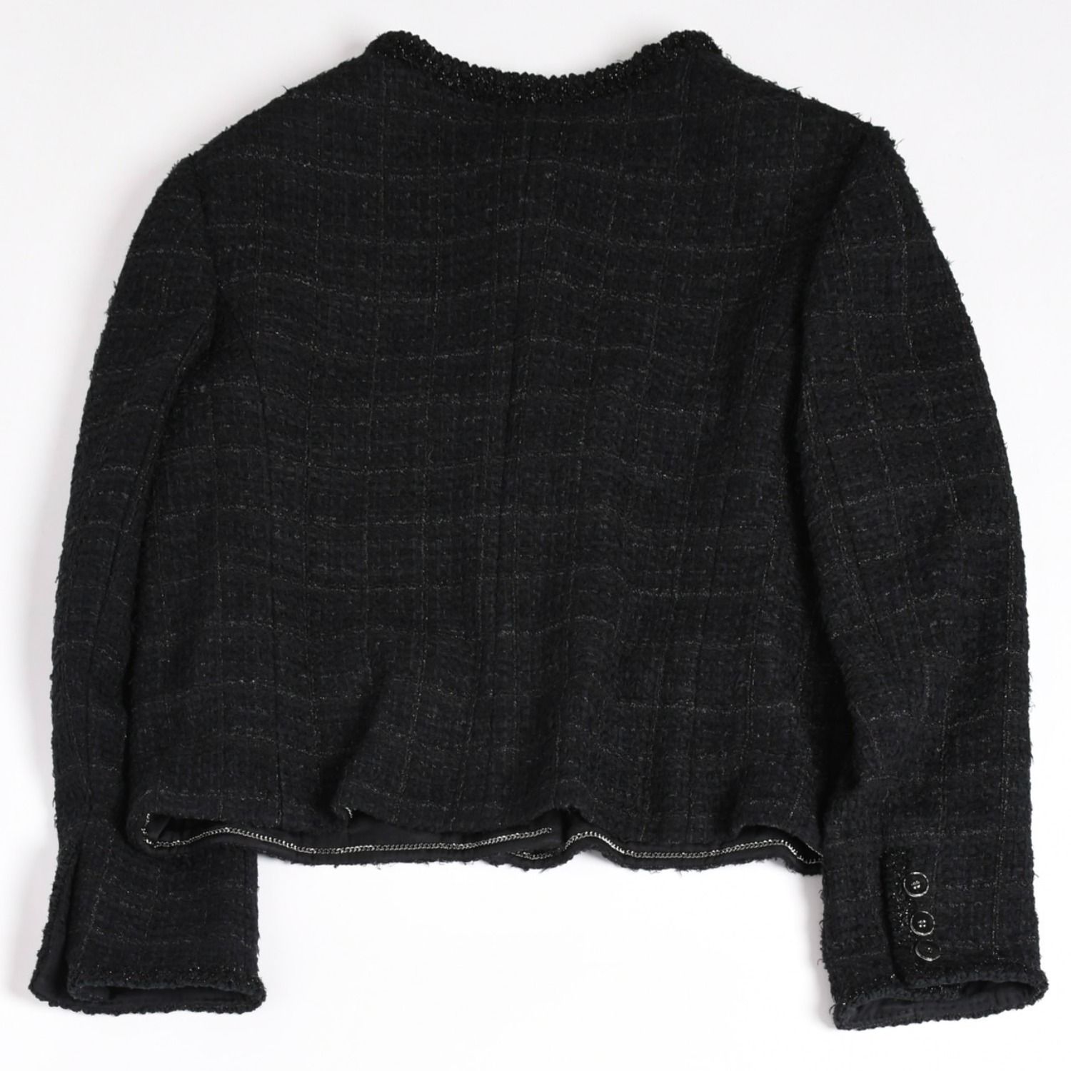 CHANEL ブラック　ツイード ノーカラージャケット 極美品 CHANEL シャネル ノーカラーツイードジャケット P80445