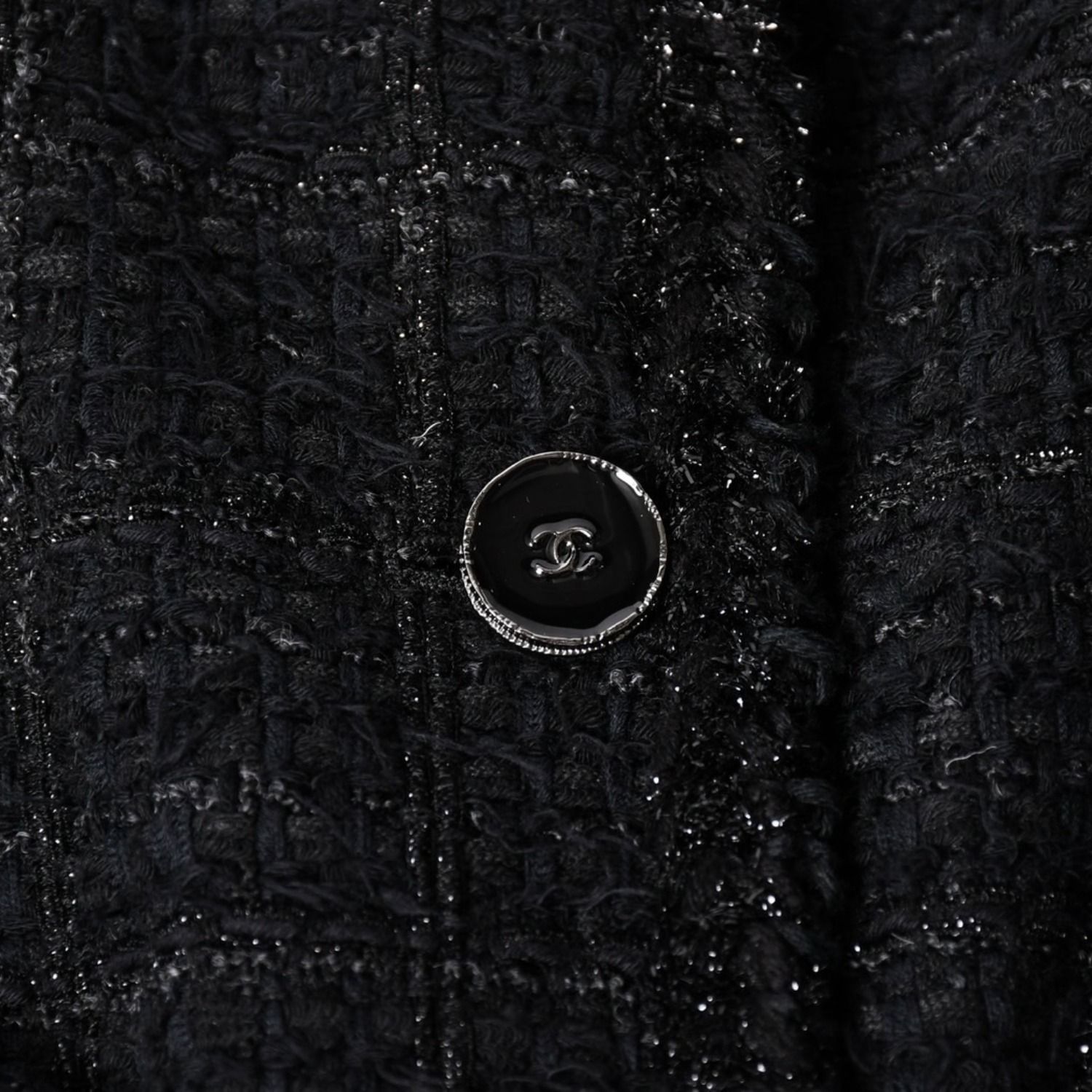 CHANEL ブラック　ツイード ノーカラージャケット 極美品 CHANEL シャネル ノーカラーツイードジャケット P80445