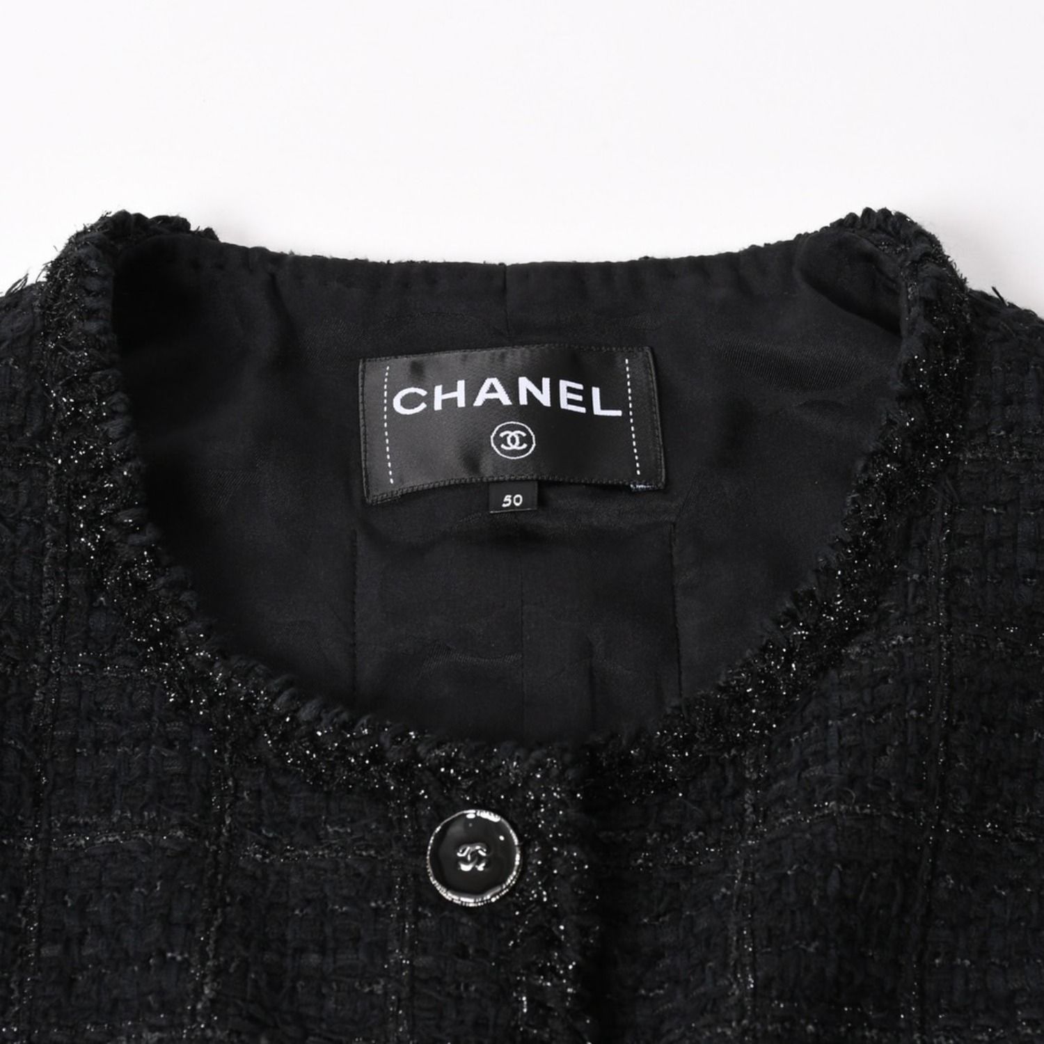 極美品 CHANEL シャネル ノーカラーツイードジャケット P80445