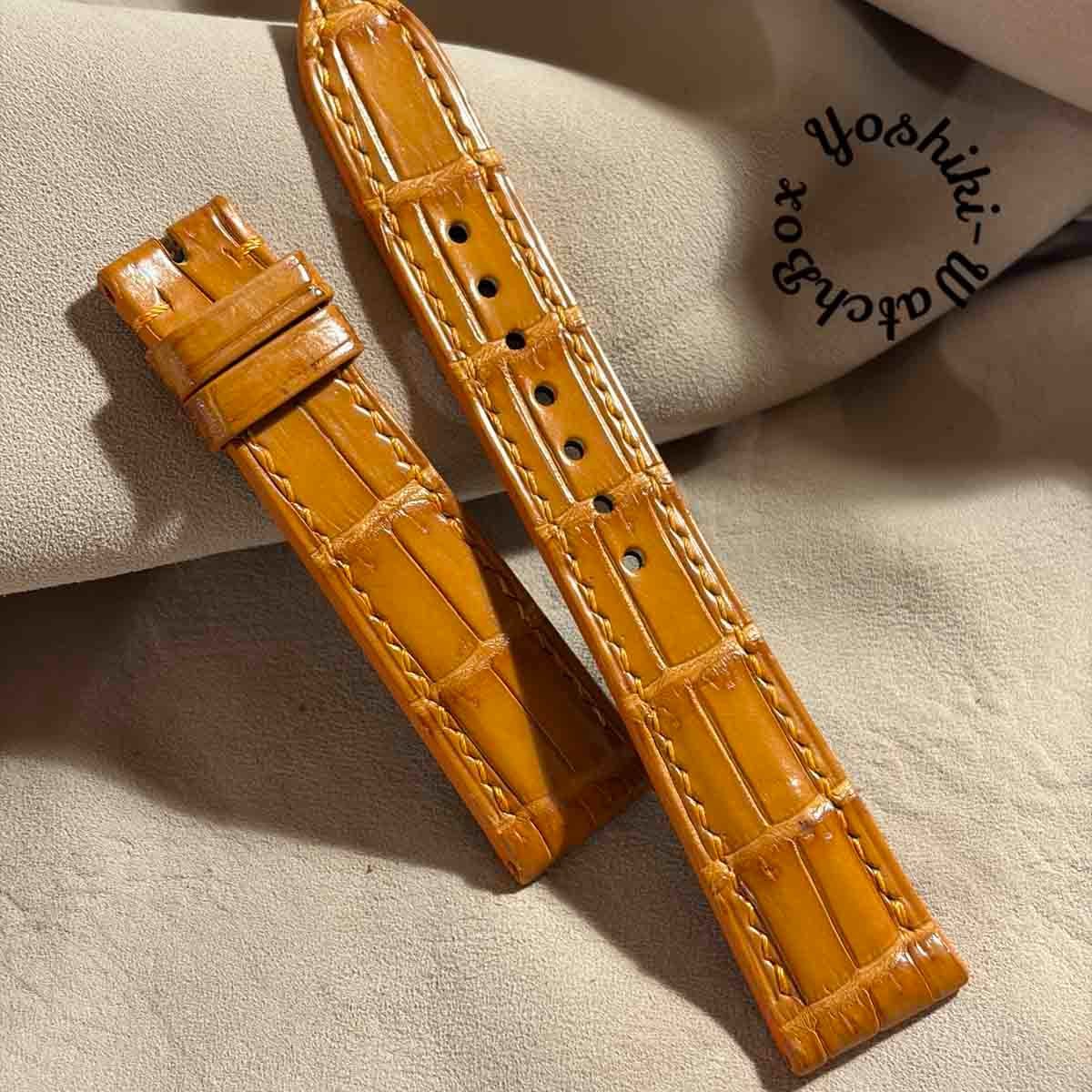 cro-2130 クロコダイル 腕時計ベルト オレンジ (ラグ幅19 mm - バックル幅16 mm)