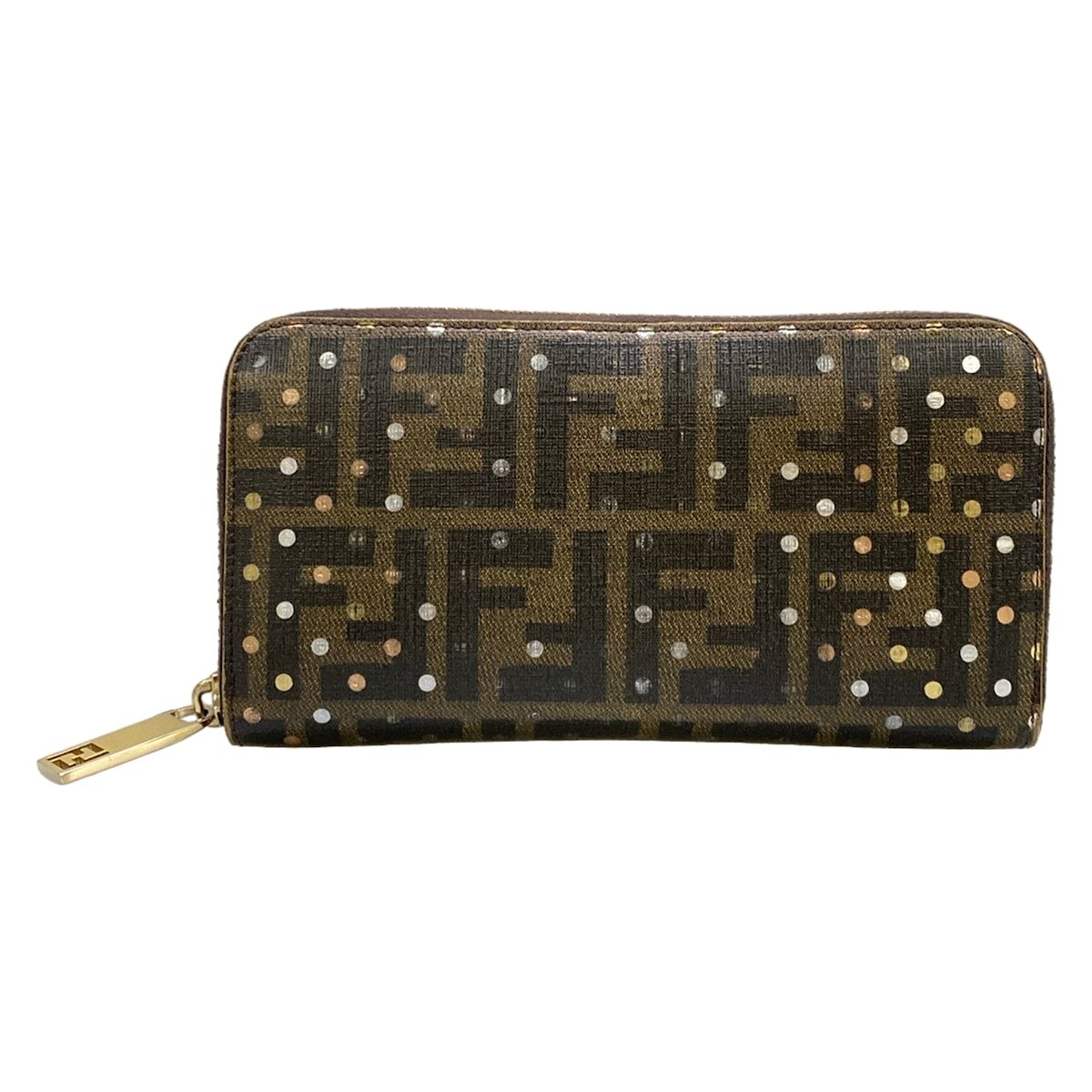FENDI(フェンディ) 長財布 ズッカ柄 8M0024 ダークブラウン×ベージュ×マルチ ラウンドファスナー/ドット柄