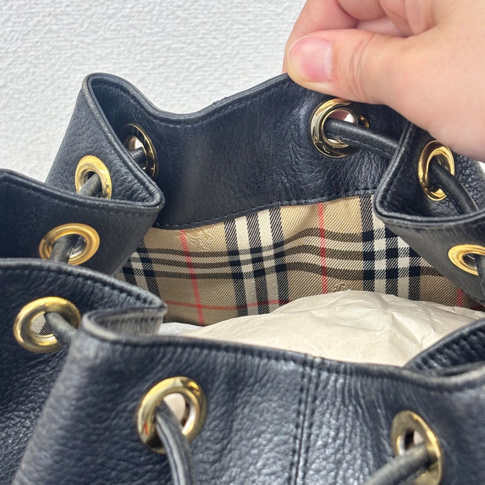 s）バーバリー ショルダーバッグ 巾着 レザー ホースロゴ ノバチェック