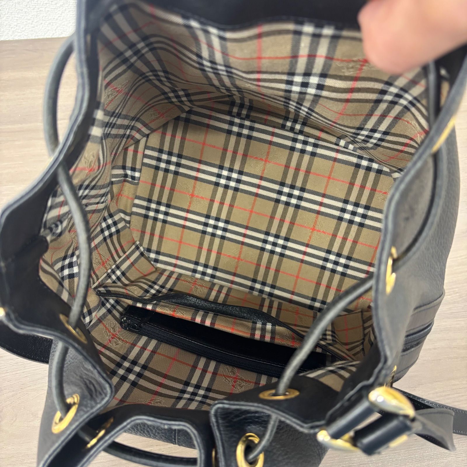 s）バーバリー ショルダーバッグ 巾着 レザー ホースロゴ ノバチェック