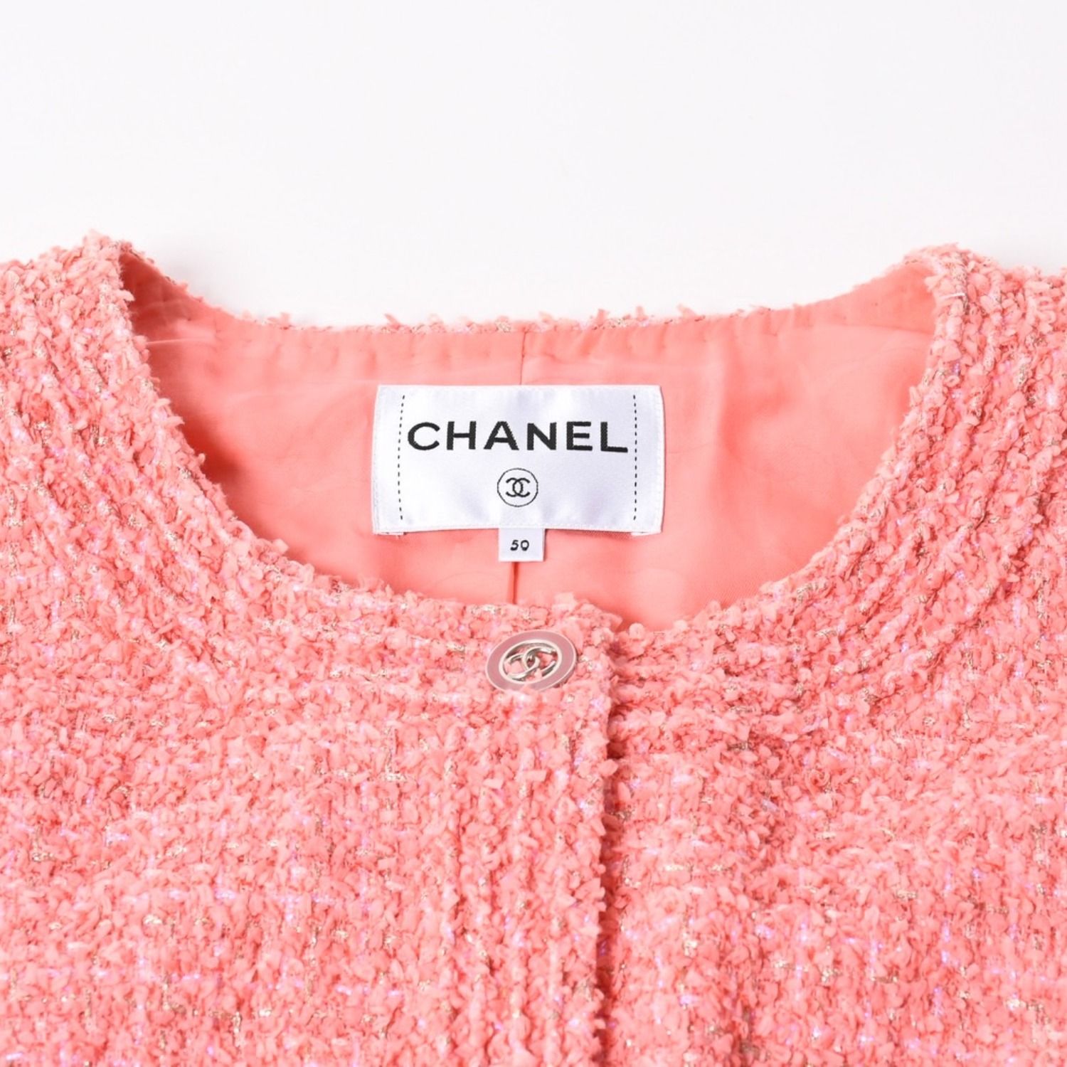 極美品 CHANEL シャネル 20P ココマークボタン ツイード ノーカラー