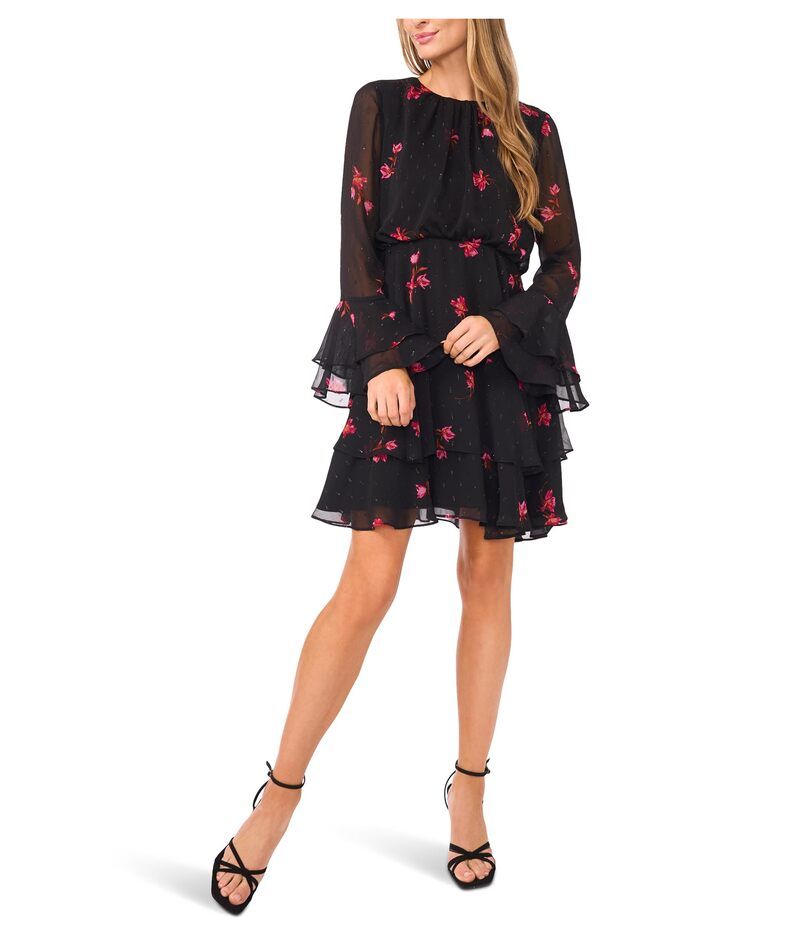 セセ レディース トップス ワンピース フリル ミニ CeCe Long Sleeve Ruffled Mini Dress Rich Black ブラック