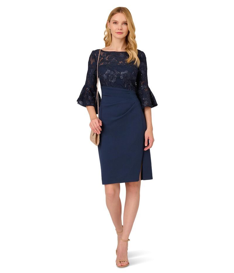 アドリアナ パペル レディース トップス ワンピース フラワー柄 レース フラワー Adrianna Papell Floral Lace Combo Dress Navy ネイビー