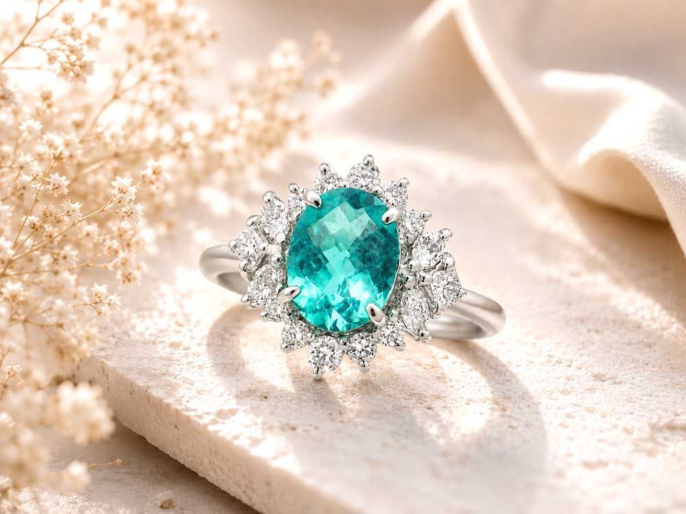 パライバトルマリン ダイヤモンドリング Pt900 4.88g 12号 中宝鑑別書付き　Jewelry Paraiba Tourmaline0.98ct Dia0.45ct Ring 125,000円