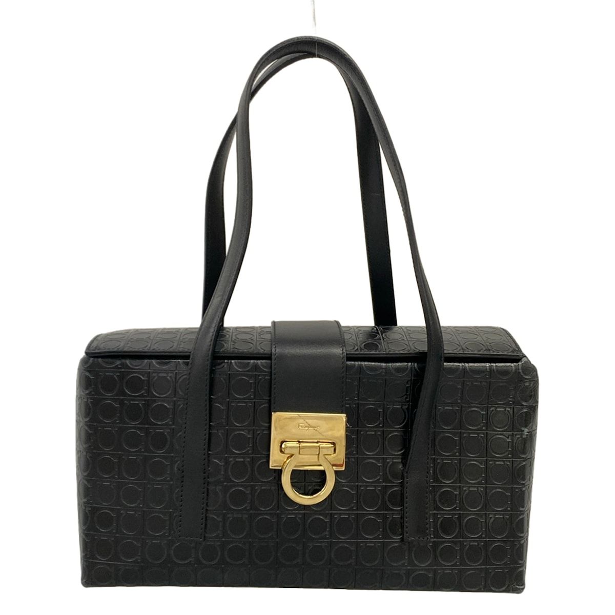 FERRAGAMO/SalvatoreFerragamo(サルバトーレフェラガモ) ハンドバッグ ガンチーニ 黒 型押し加工 レザー