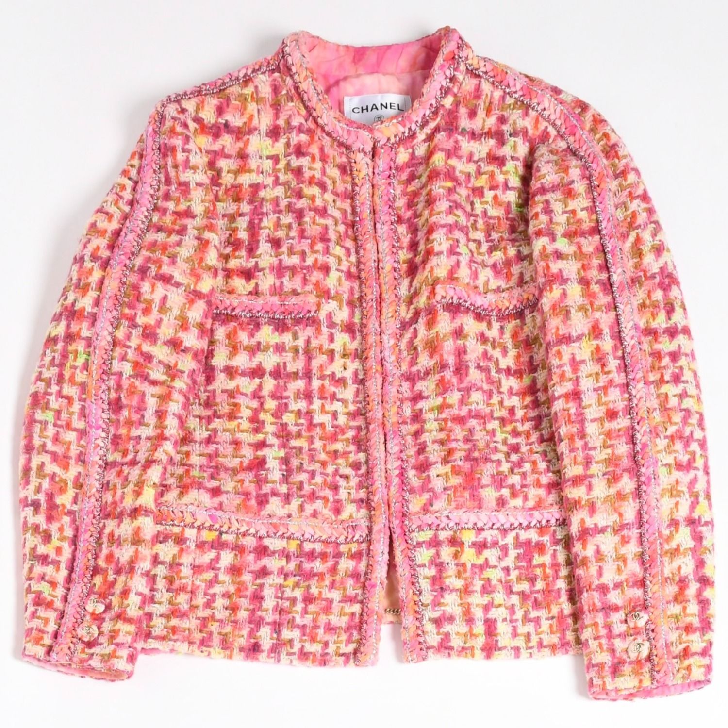 極美品 CHANEL シャネル 20A ハウンドトゥース ファンシーノーカラー
