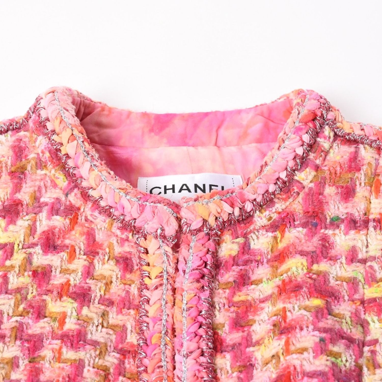 極美品 CHANEL シャネル 20A ハウンドトゥース ファンシーノーカラー
