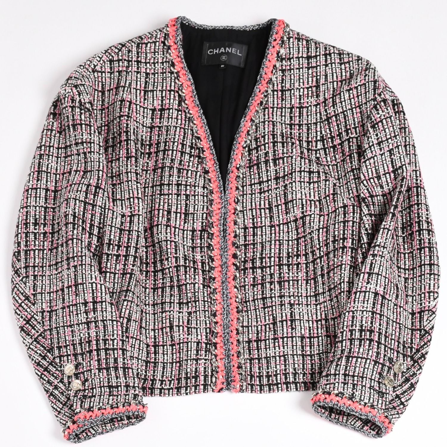極美品 CHANEL シャネル ファンシーツイード ノーカラージャケット 