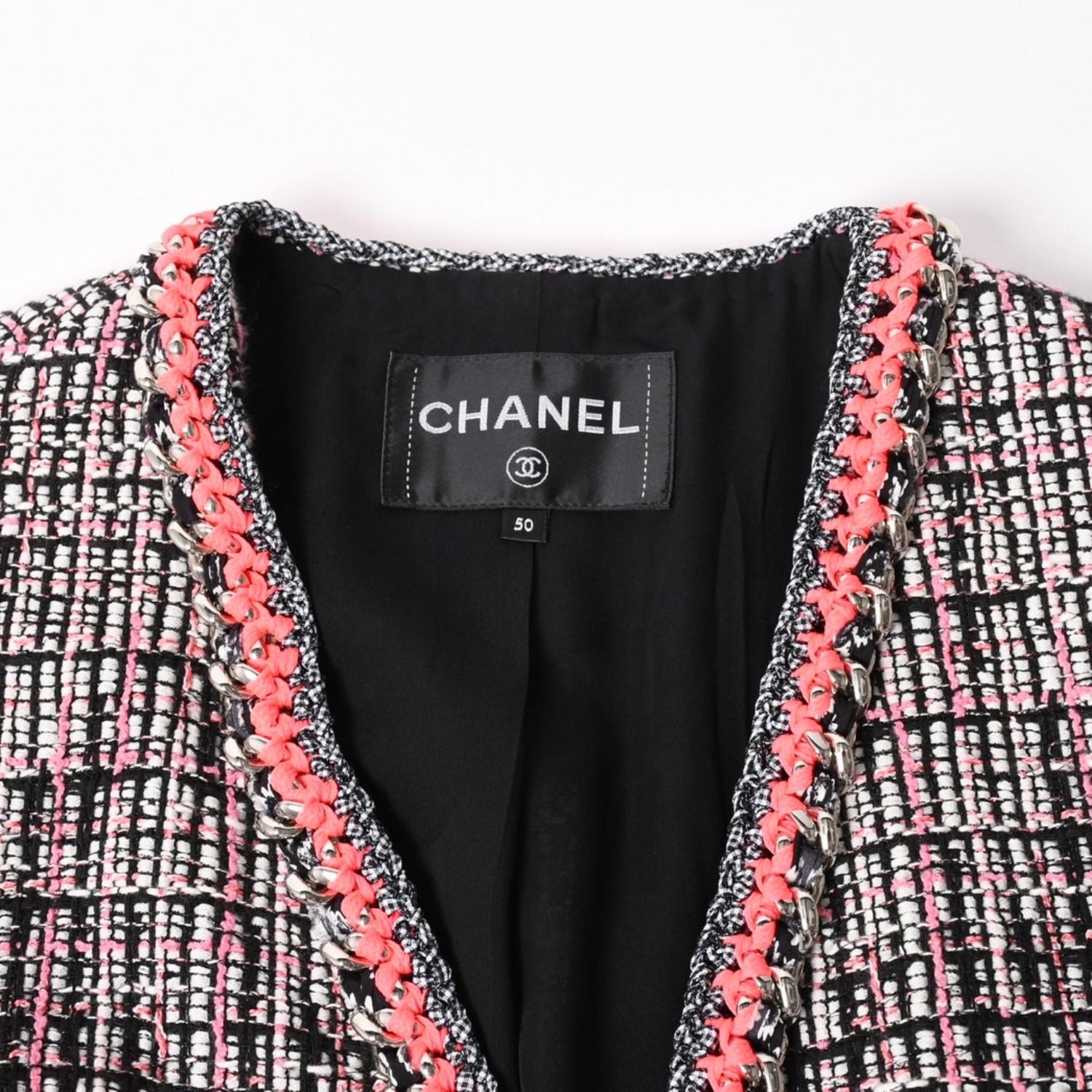 極美品 CHANEL シャネル ファンシーツイード ノーカラージャケット