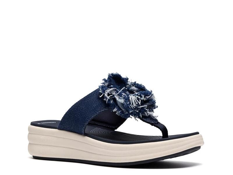 クラークス レディース シューズ サンダル Clarks Cloudsteppers Drift Rose Wedge Sandal Navy ネイビー