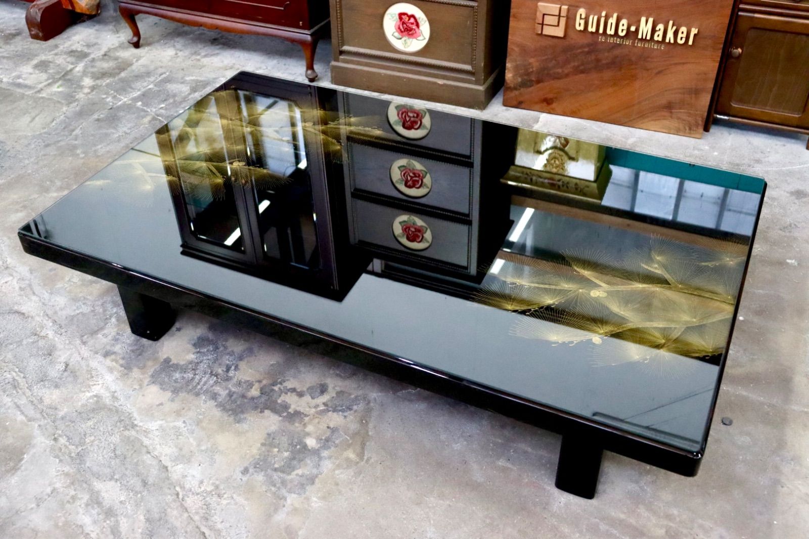 GMJS104A○高級漆芸 沈金松 伝統工芸 座卓 センターテーブル ローテーブル 和室 座敷 和モダン 和家具 作家物