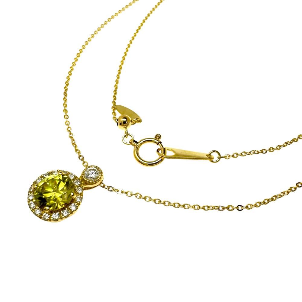 スフェーン 0.84ct ダイヤモンド 計0.18ct ネックレス K18ゴールド 18金 3.4g 46cm レディース 【中古】【真子質店】【NN】