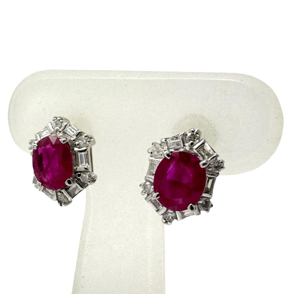 ルビー 0.71/0.75ct ダイヤモンド 計0.16×2ct ピアス K18WGホワイトゴールド 18金 2.2g レディース 【中古】【真子質店】【NN】