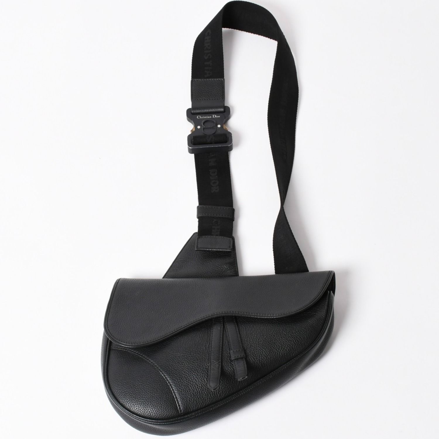 Christian Dior クリスチャンディオール サドルバッグ ボディバッグ ブラック シルバー金具 06-BO-1120 美品 中古 4a003815