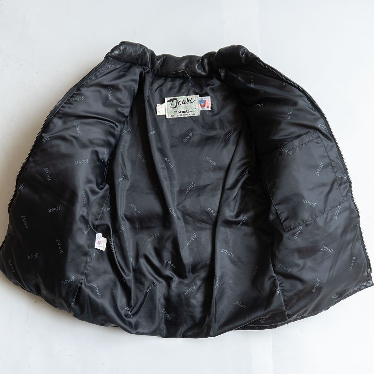 雰囲気抜群】SCHOTT【214D/レザーダウンジャケット】36 ブラック