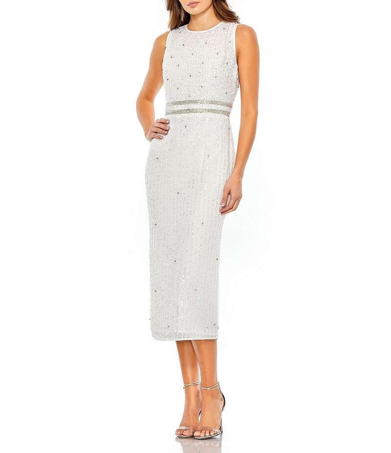 マックダガル レディース トップス ワンピース クルーネック ミディワンピース ミディ ノースリーブ Mac Duggal Beaded Sleeveless Crew Neck Midi Dress
