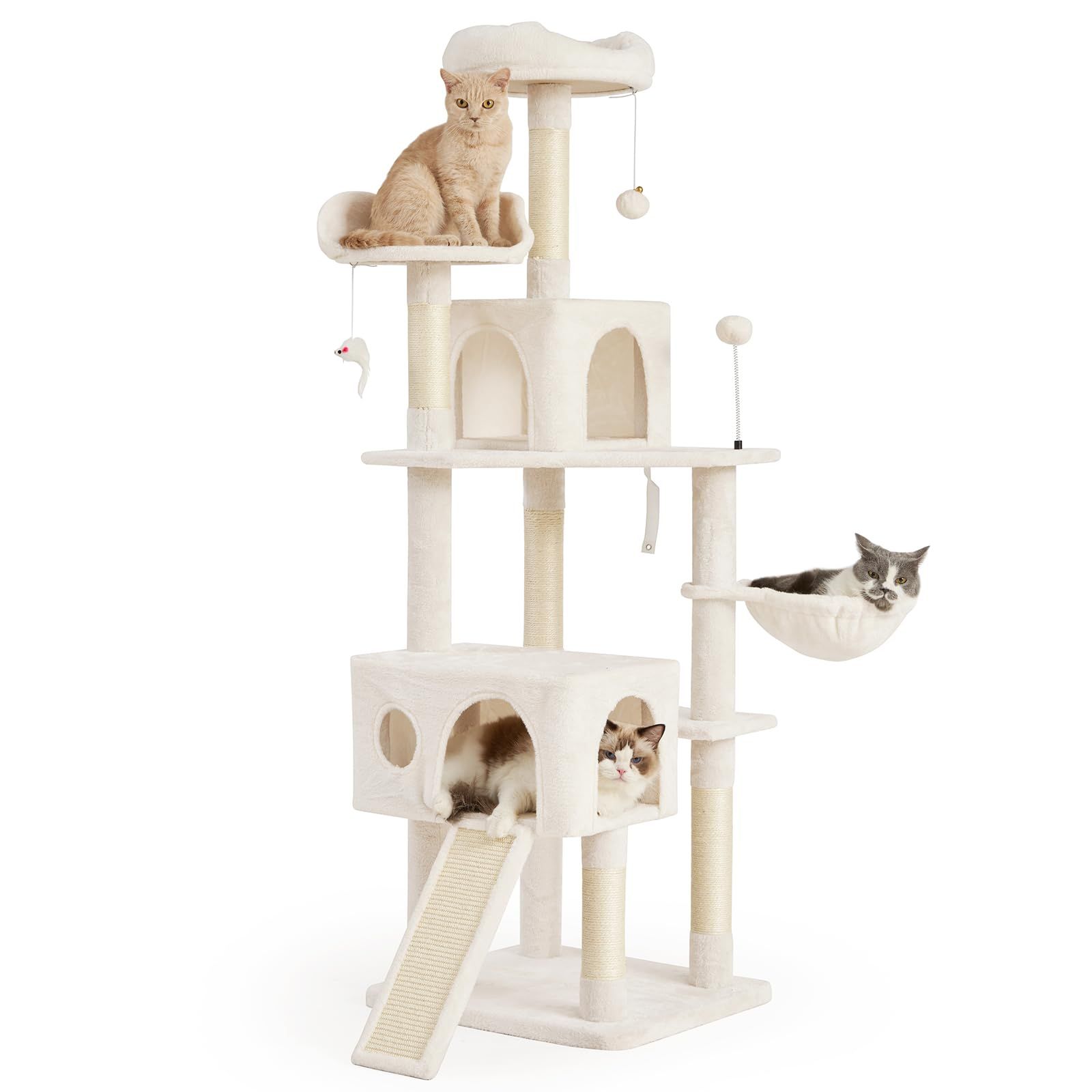 AIFY キャットタワー 大型猫用 多頭飼い 省スペース スリム 据え置き 安定強化構造 ハンモック付き 隠れ家付き 爪とぎ 見晴らし台 おもちゃ付き 運動不足解消 高さ170cm