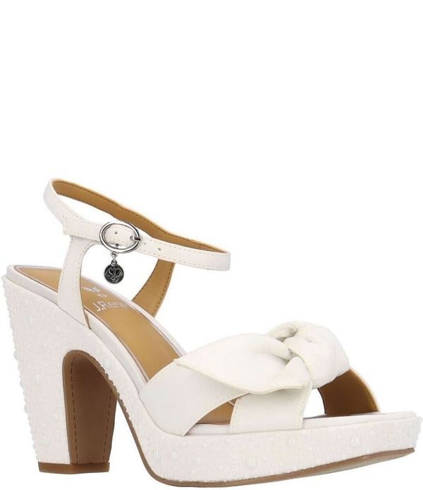ジェイレニー レディース シューズ サンダル プラットフォーム サテン J Renee Burkett Satin Pearl Bow Platform Sandals White ホワイト