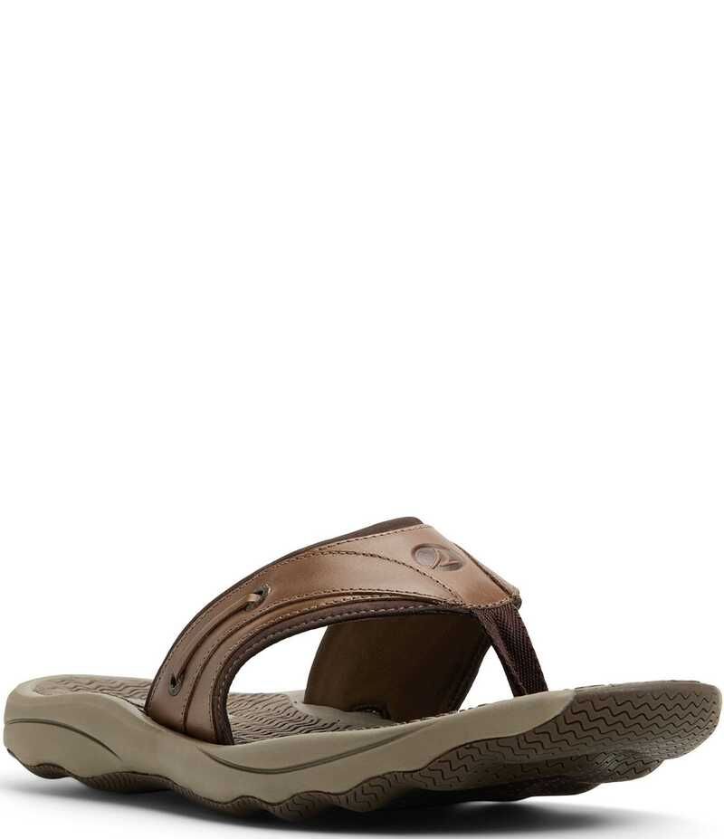 スペリー メンズ シューズ サンダル レザー Sperry Mens Outer Banks Leather Flip Flops Brown ブラウン