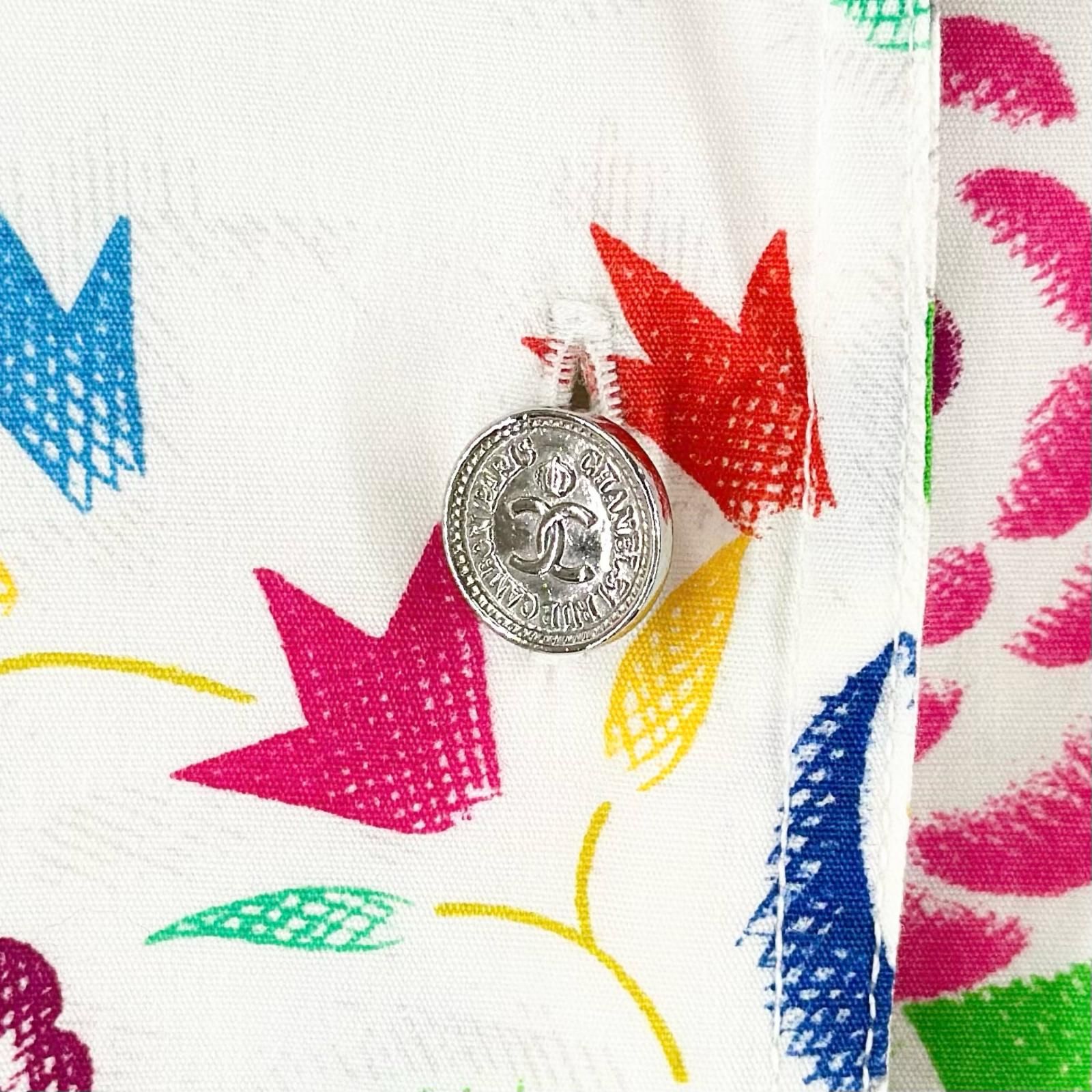 美品 CHANEL シャネル 総柄 春夏 SS 長袖シャツ コットン マルチカラー