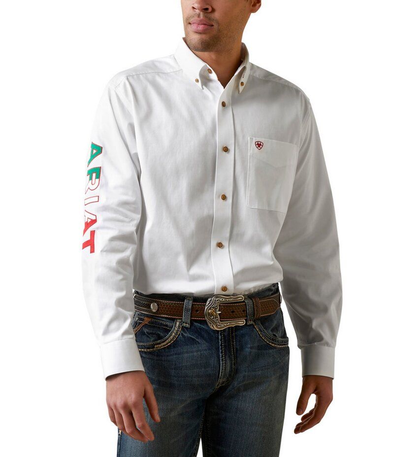 アリアト メンズ トップス シャツ ロゴ Ariat Classic Fit ButtonFront Team Logo Long Sleeve Twill Shirt WhiteMexico ホワイ