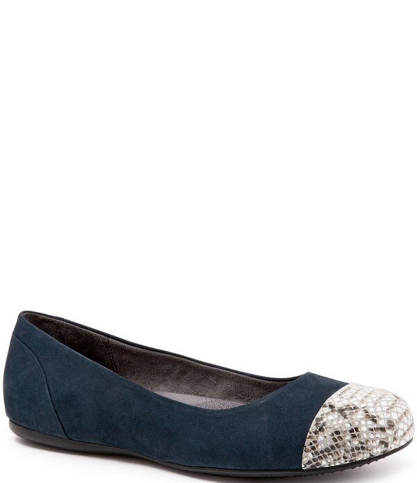 ソフトウォーク レディース シューズ パンプス プリント スエード キャップ SoftWalk Sonoma Suede Snake Print Cap Toe Ballet Flats Navy ネ