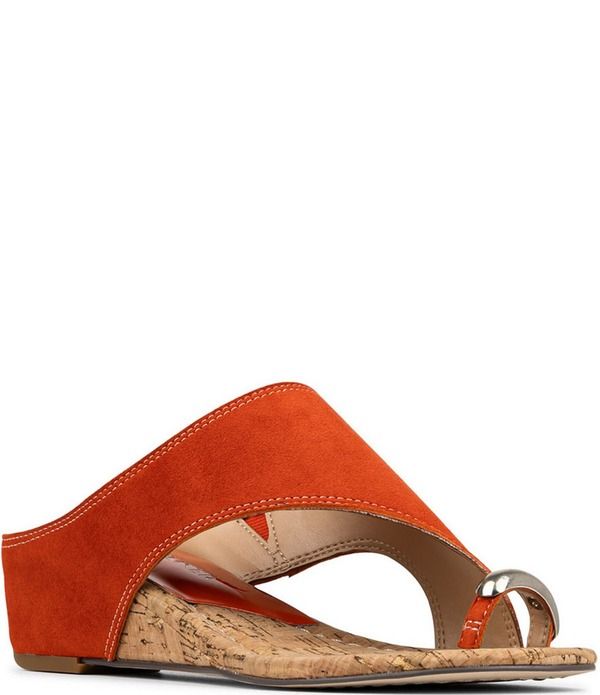 ドナルドプリネール レディース シューズ サンダル スエード Donald Pliner Vesna Suede Toe Ring Cork Wedge Sandals Persimmon