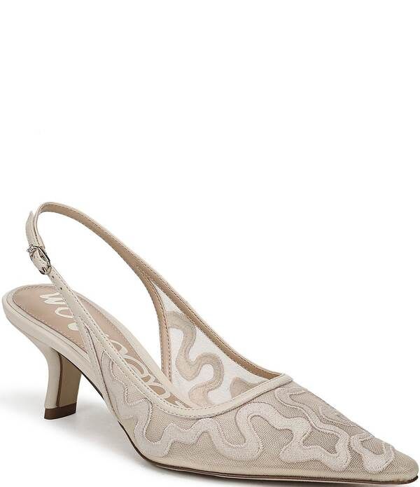 サムエデルマン レディース シューズ ヒール メッシュ Sam Edelman Bianka Mesh Detail Pointed Toe Slingback Pumps Modern Ivory