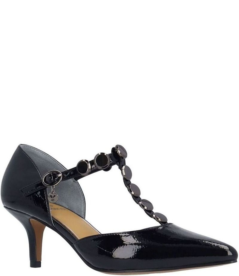 ジェイレニー レディース シューズ ヒール J Renee Mayven Patent Studded TStrap Pumps Black ブラック